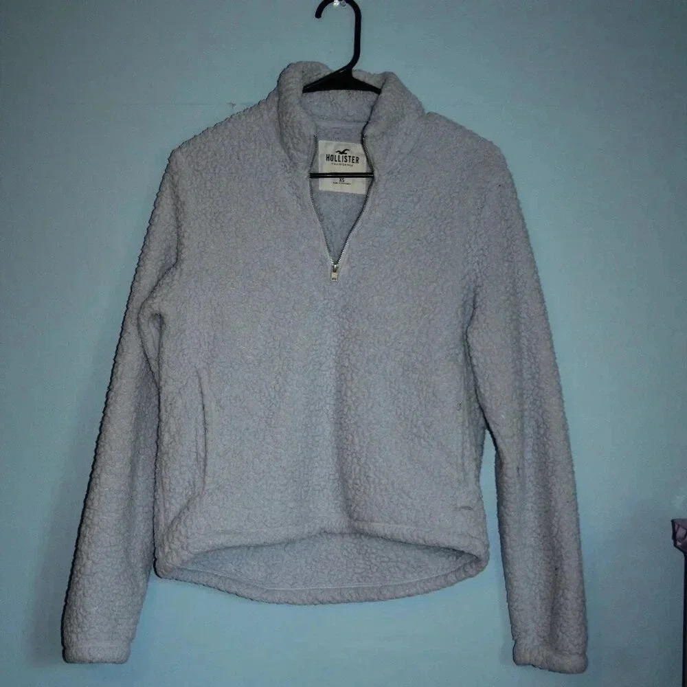 Hollister Faux Fur Pullover 1/4 Zip XS Light Blue With Pockets